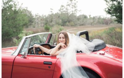 Stunning Classic Convertible Car Bridal Portraits in Savannah || Riding in Style with an Austin Healey + Ivory & Beau
